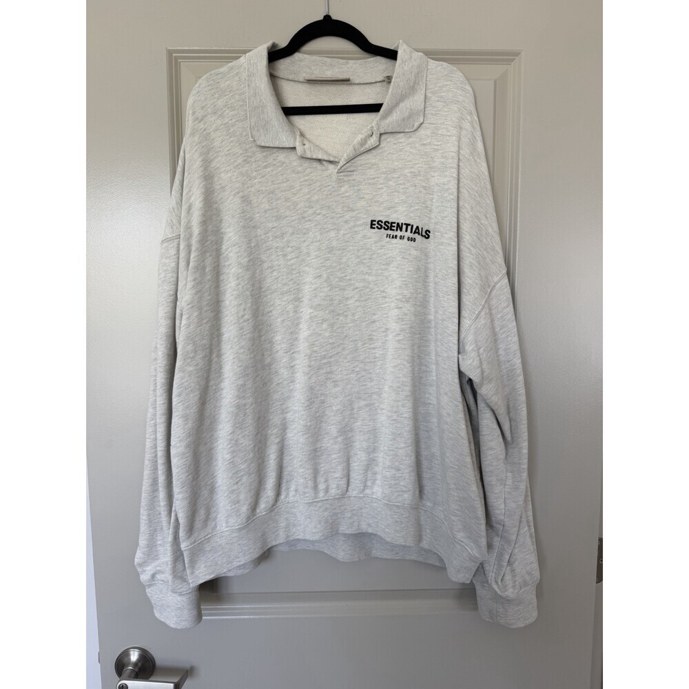 Essentials Fear of God Longsleeve Polo in Oatmeal Gray Size XL